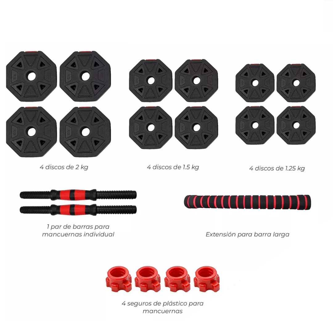 Kit Mancuerna 20kg 8 Disc Hexagonal